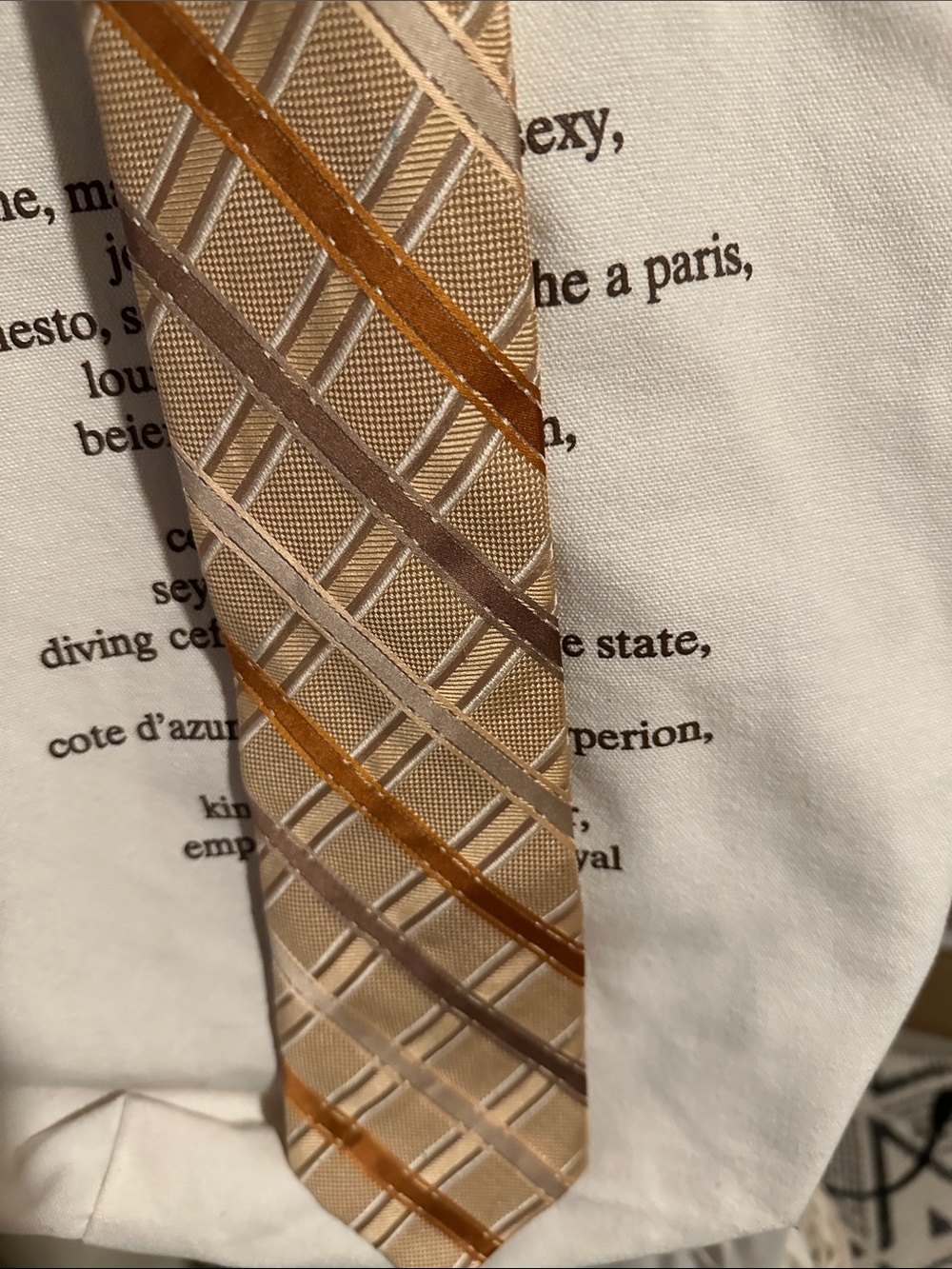 Stacy Adams Beige Silk Tie with Gold and Light Brown Diagonals